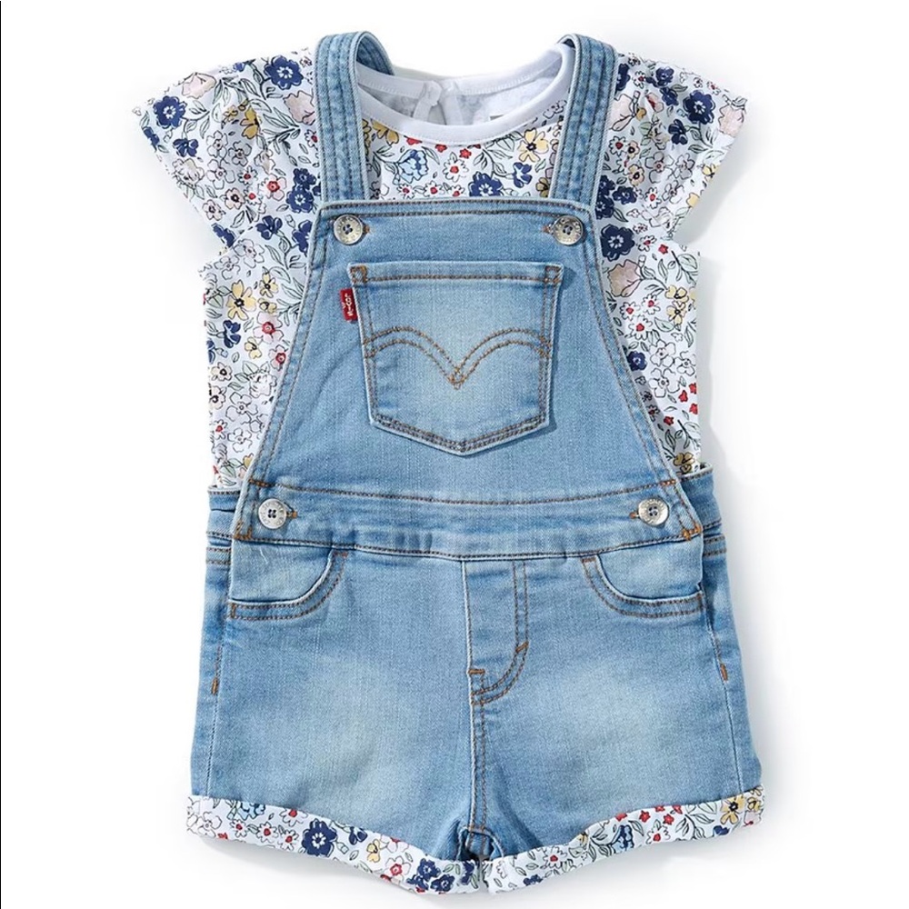 Levi's Baby Girls Short Sleeve Bodysuit & Denim Overalls